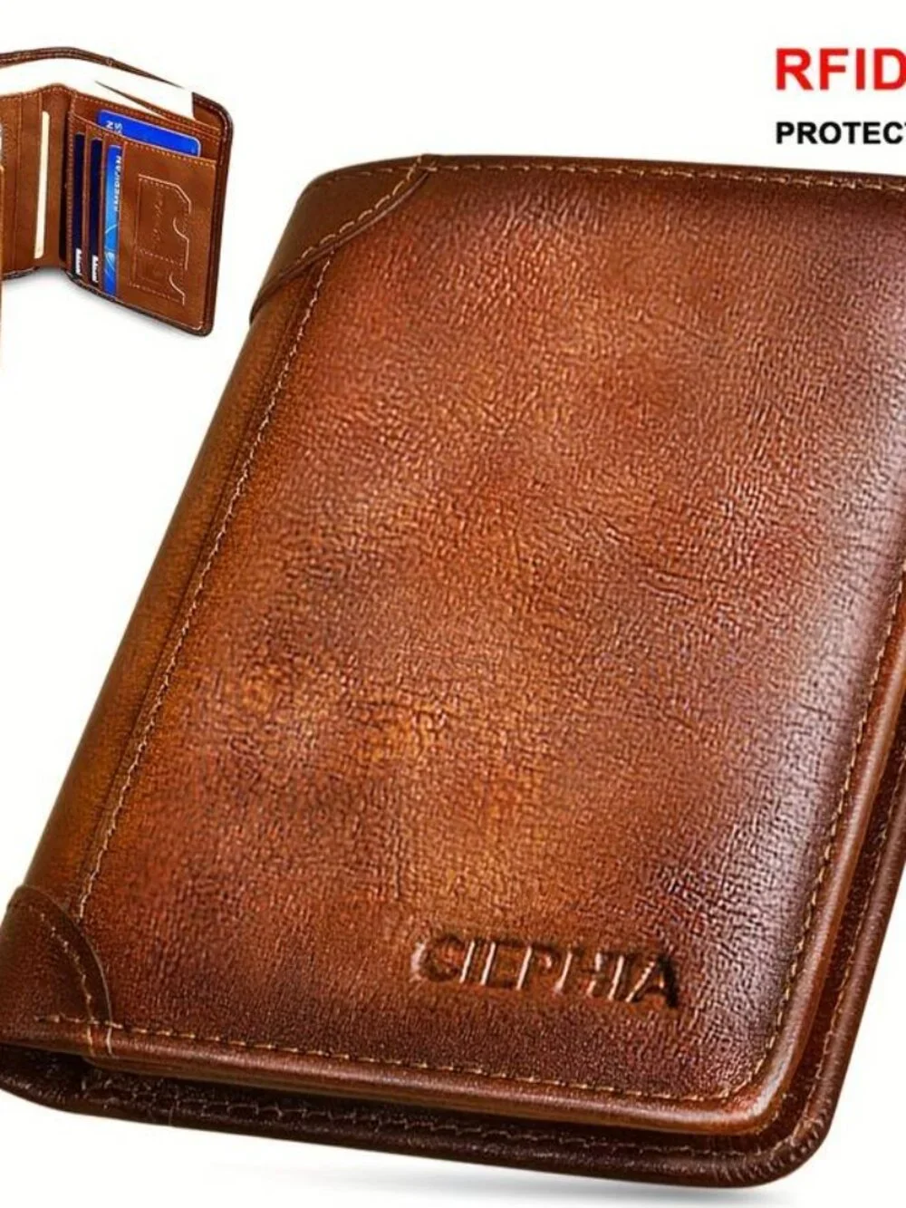 RFID Leather Wallet Trifold Money Clip Men Fathers Day Gift